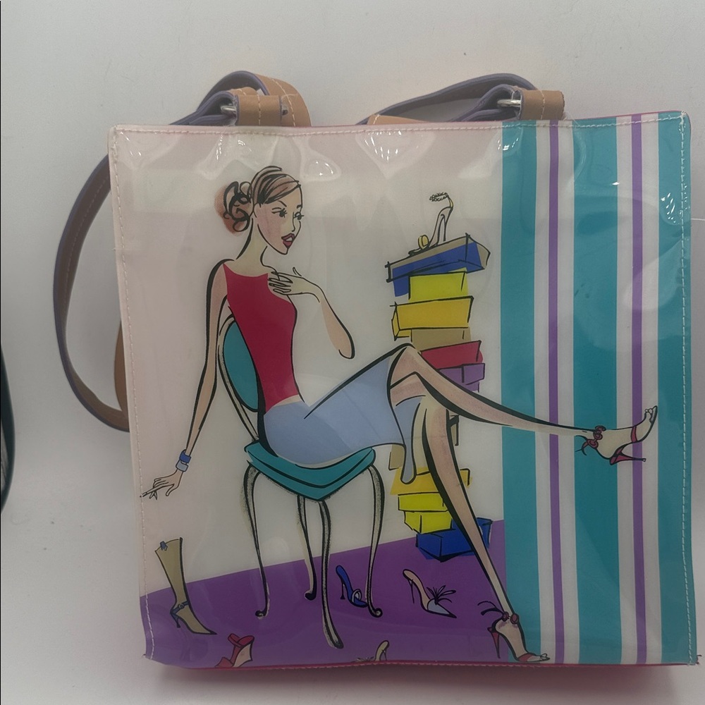 Retro style vibrant vinyl PVC tote bag 9.5x9.5” READ